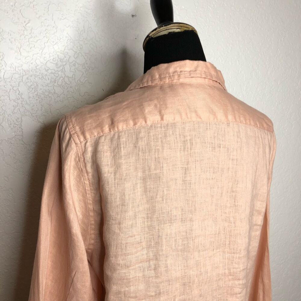 Garnet Hill light orange linen button down tunic top size Petite Large PL - Picture 10 of 14